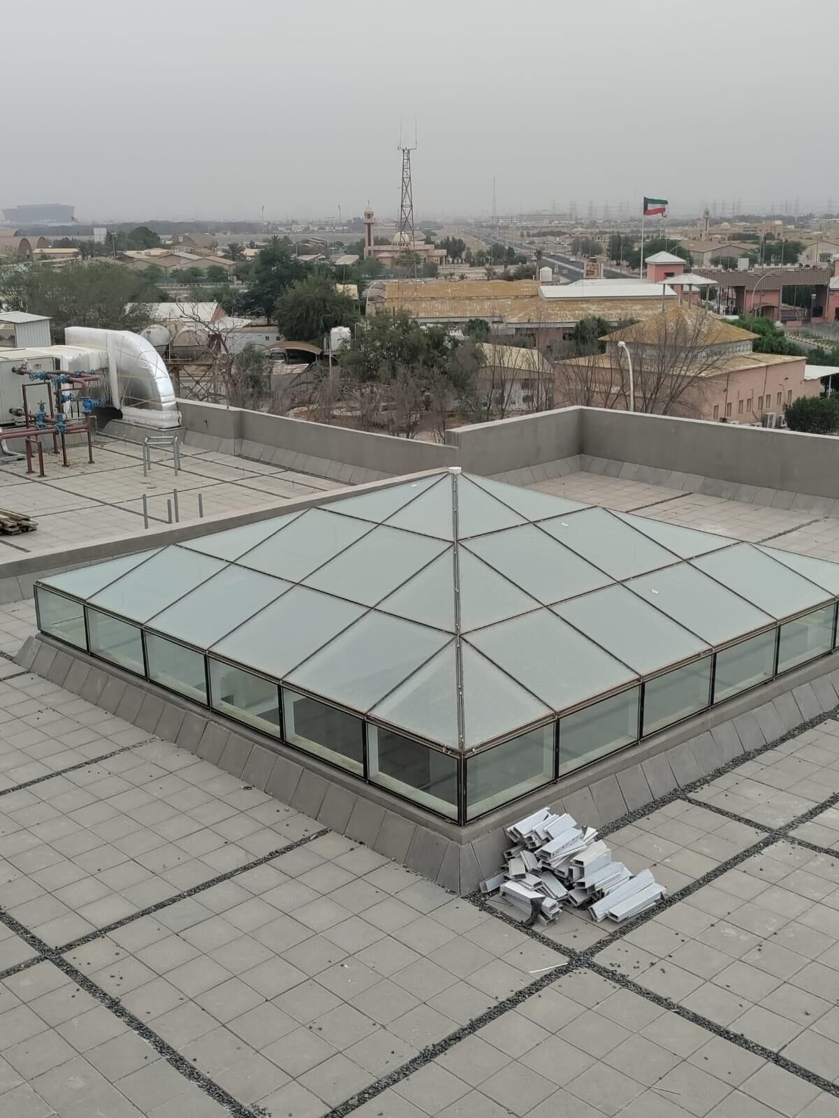 Pyramid glass skylight installation